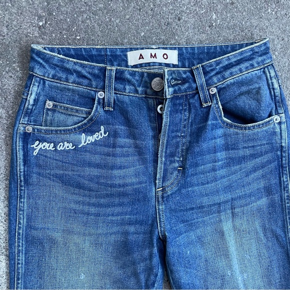 AMO Embroidered Blue Cropped Jeans - Picture 4 of 7